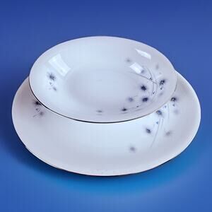 Vtg Starflower Oval Serving Platter and Bowl Set Harmony House 3502 Platinum 14”
